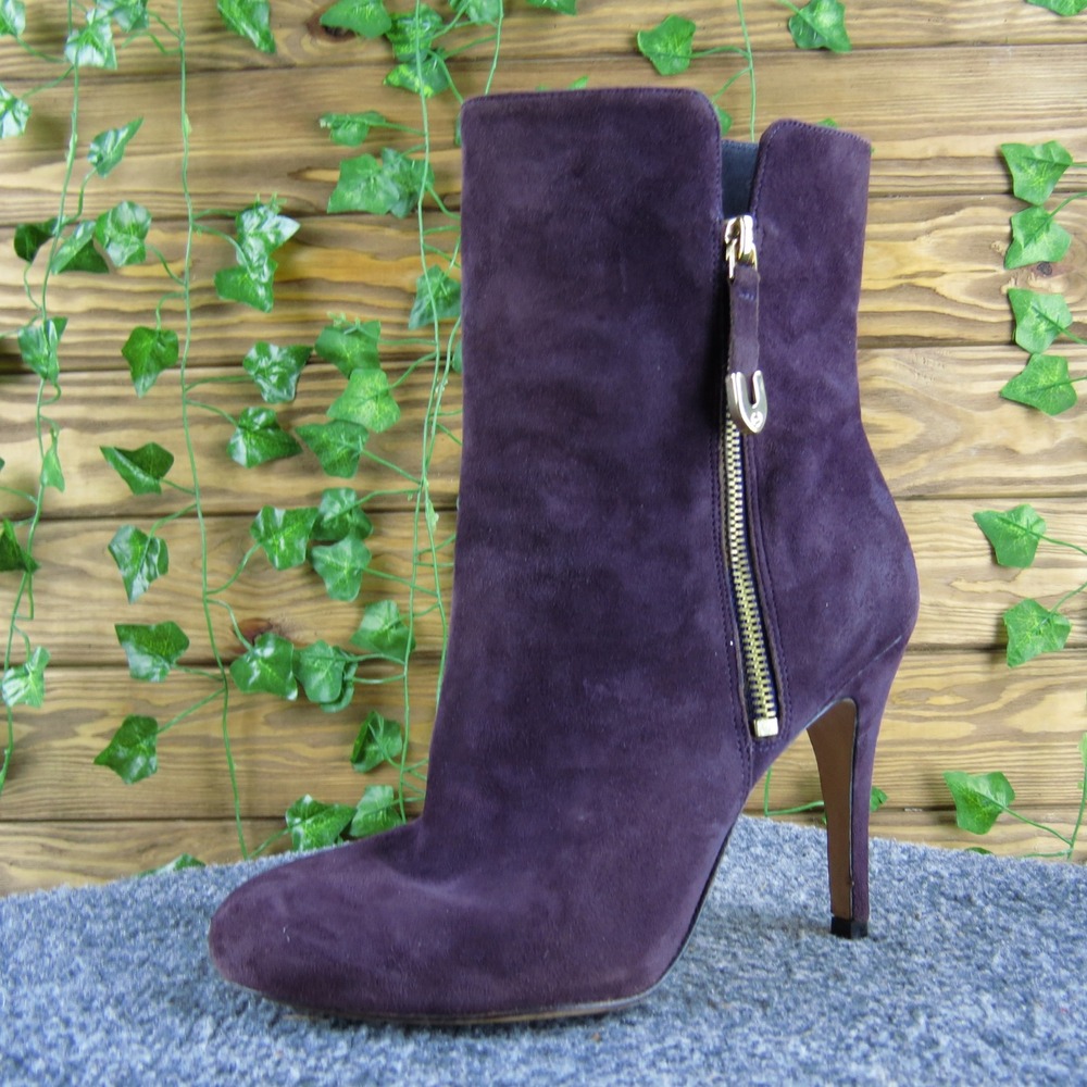 Joan & David Women 8 Purple Suede Ankle Boots Side‎ Zip High Heel Dressy